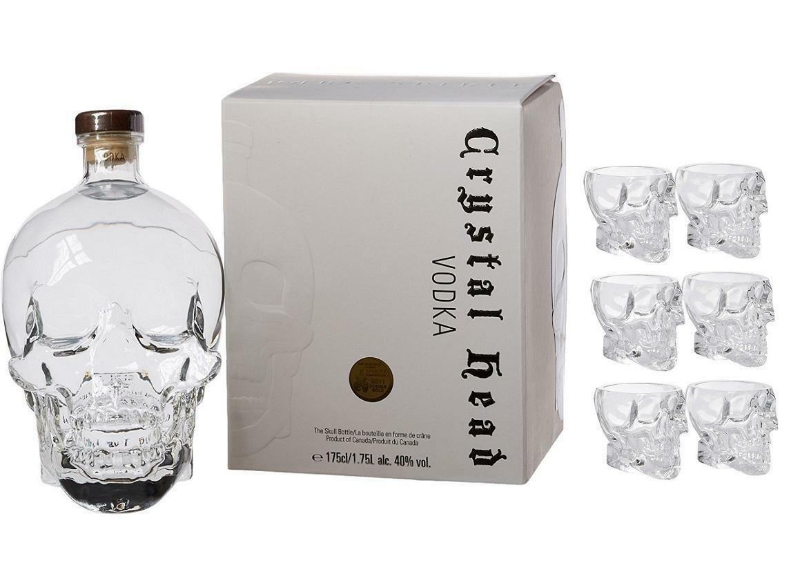 crystal head crystal head vodka 1,75 litri in astuccio + 6 bicchieri originali a forma di teschio