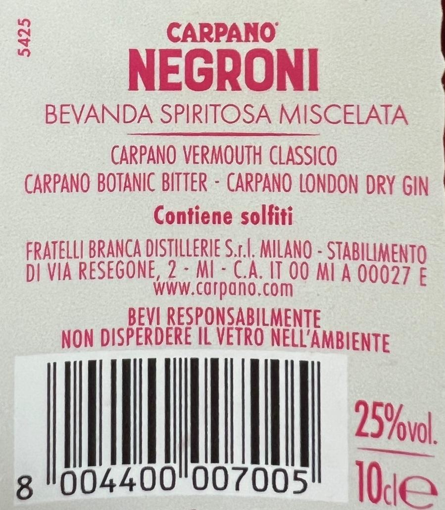 carpano carpano negroni ready to drink 10 cl