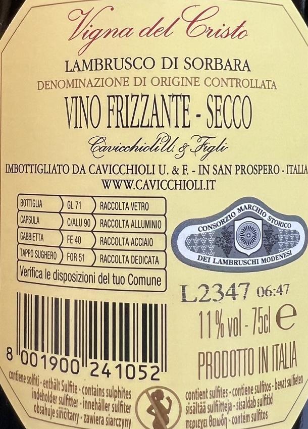 vigna del cristo vigna del cristo lambrusco di sorbara 2023 vino frizzante secco 75 cl