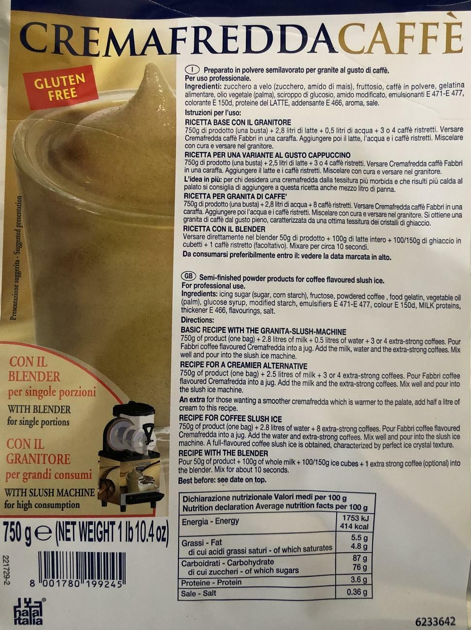 fabbri 1905 fabbri crema fredda caffe' in polvere 750g (70 porzioni) senza glutine