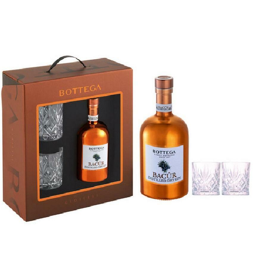 bottega bottega dry gin bacur 50 cl confezione regalo con due bicchieri