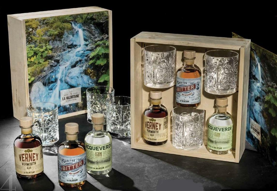 la valdotaine la valdotaine set negroni alpino 3 bottiglie da 20 cl con 3 bicchieri in confezione regalo legno - foto 1