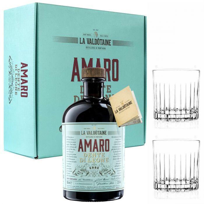 la valdotaine la valdotaine amaro dente di leone 1 litro drink set con due bicchieri - foto 2