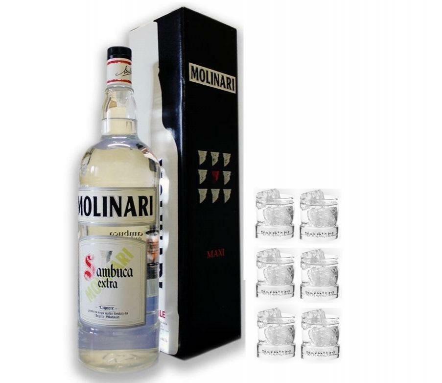 molinari molinari sambuca magnum 3 litri limited edition con 6 bicchieri