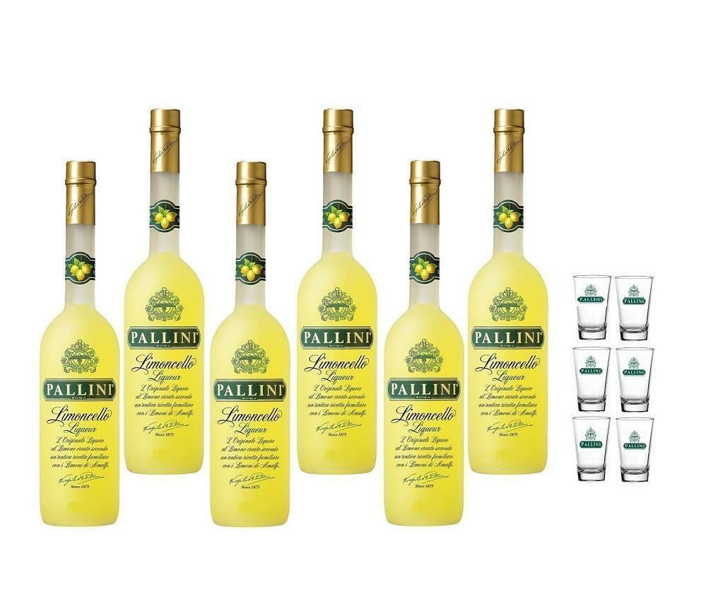 pallini pallini liquore limoncello 1 lt 6 bottiglie con 6 bicchieri - foto 1