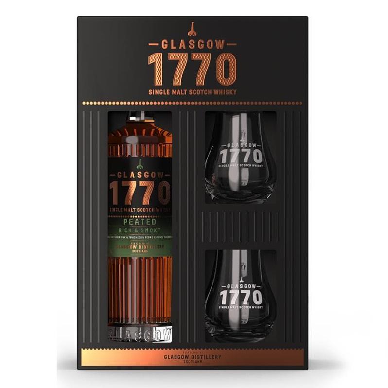 glasgow distillery glasgow distillery 1770 single malt scotch whisky peated rich & smoky 50 cl glass pack - foto 1