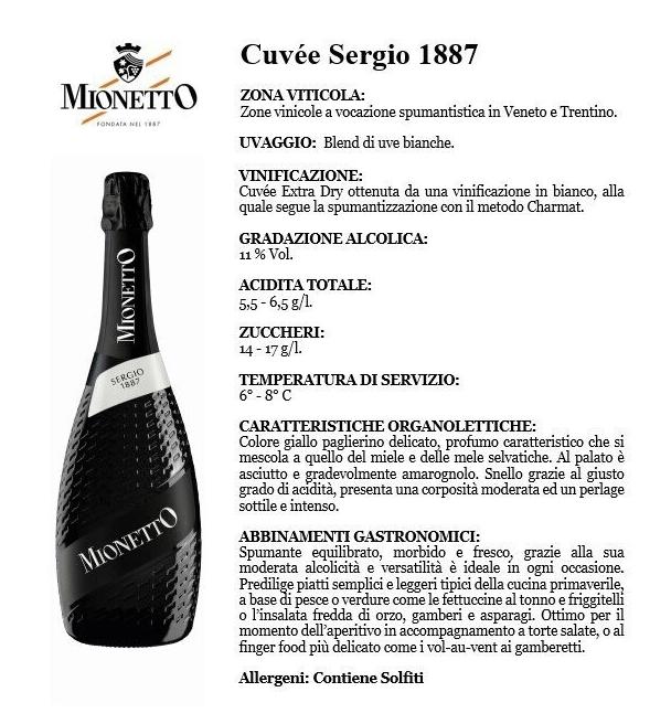 mionetto mionetto sergio 1887 vino spumante extra dry 75 cl 6 bottiglie - foto 2