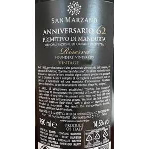 Primitivo di manduria riserva 62 vintage 2018 anniversario 75 cl