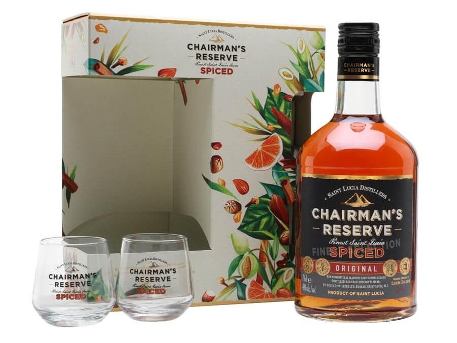 st. lucia distillers st. lucia distilers chairman's reserve spiced 70 cl confezione regalo con due bicchieri - foto 1