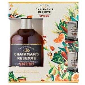 St. lucia distilers chairman's reserve spiced 70 cl confezione regalo con due bicchieri