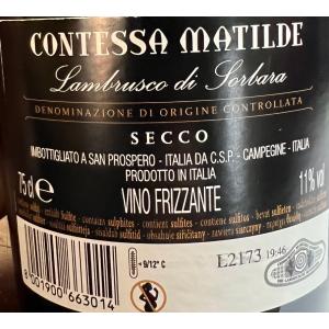 Lambrusco di sorbara vino frizzante secco doc 75 cl