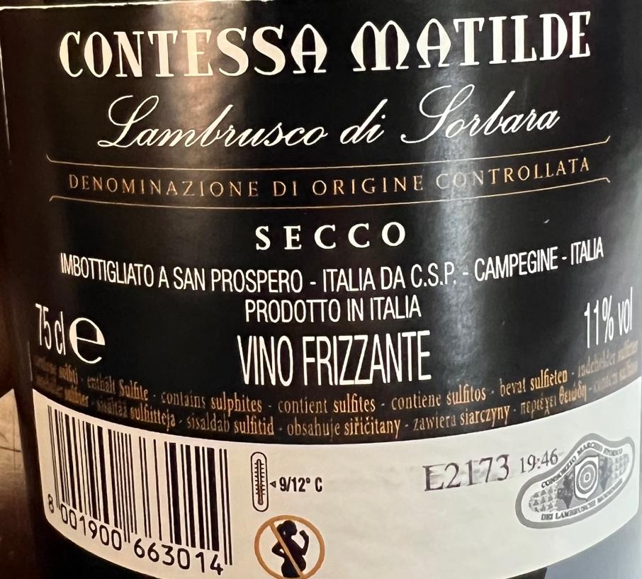 contessa matilde contessa matilde lambrusco di sorbara vino frizzante secco doc 75 cl