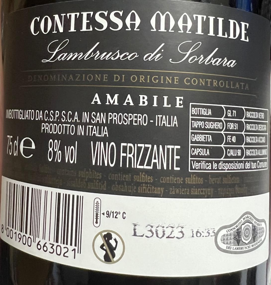 contessa matilde contessa matilde lambrusco di sorbara vino frizzante amabile doc 75 cl