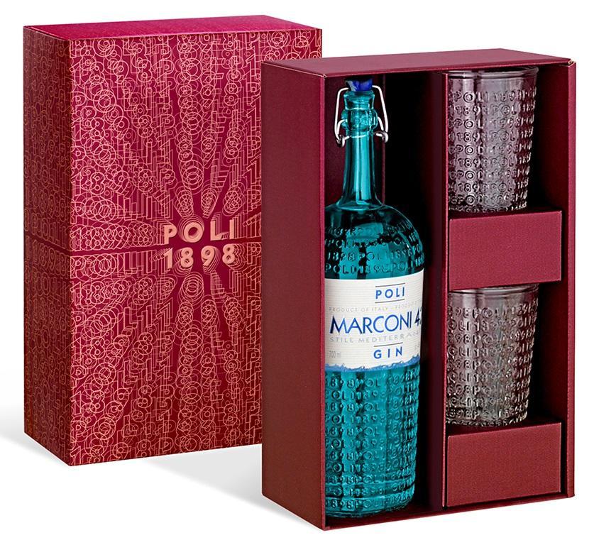 poli poli gin marconi 42 stile mediterraneo confezione con due bicchieri 70 cl