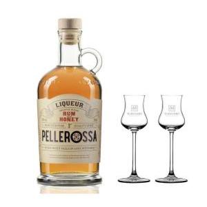 Pellerossa rum al miele 70 cl con 2 bicchieri tulipano