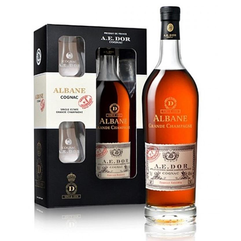 albane albane cognac grande champagne 70 cl confezione con 2 bicchieri - foto 1