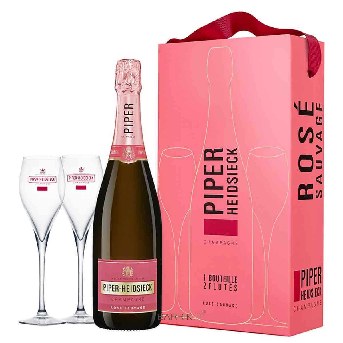 piper-heidsieck piper-heidsieck champagne brut rosee sauvage 75 cl confezione con 2 bicchieri - foto 1