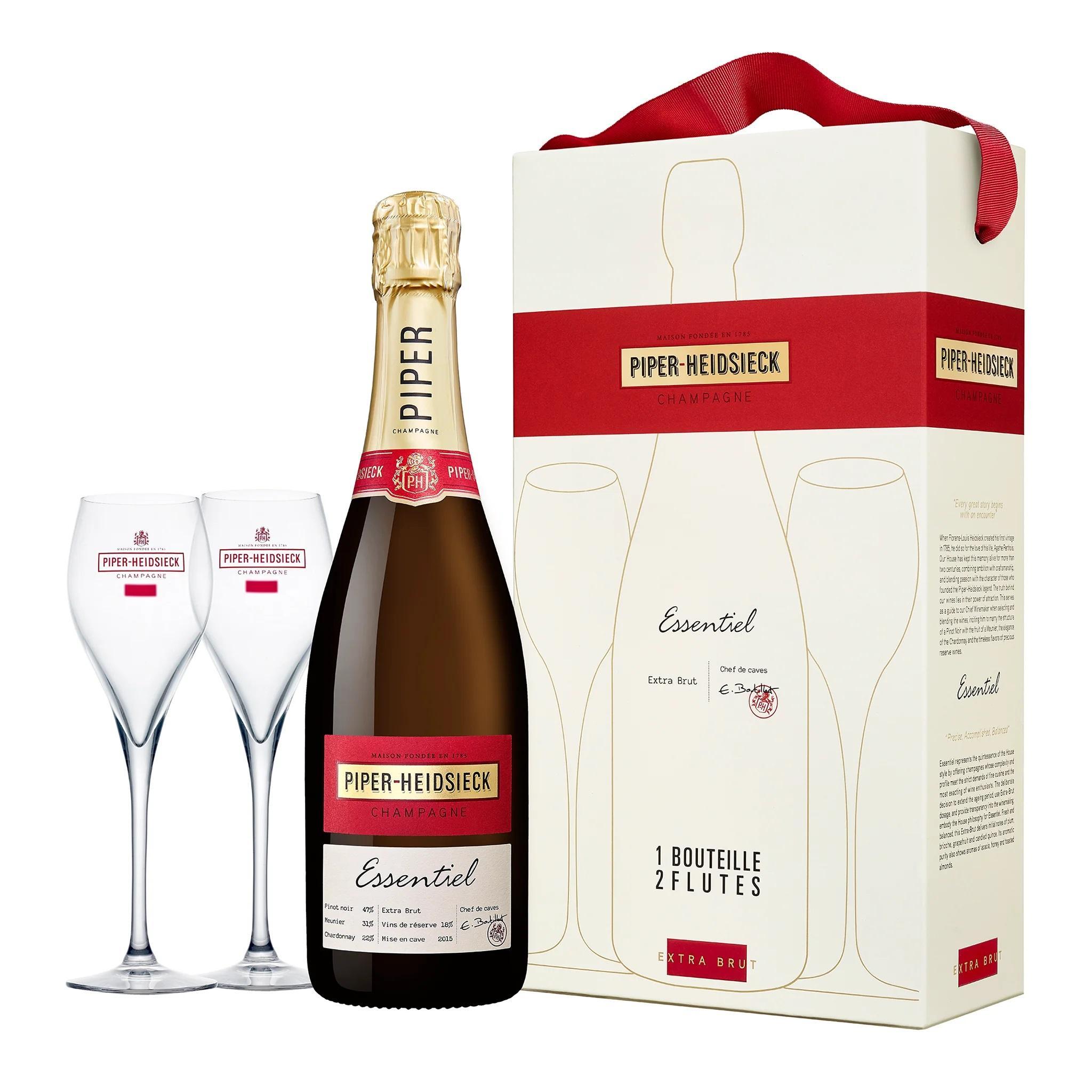 piper-heidsieck piper-heidsieck champagne essentiel blanc de blancs 75 cl confezione con 2 bicchieri - foto 1