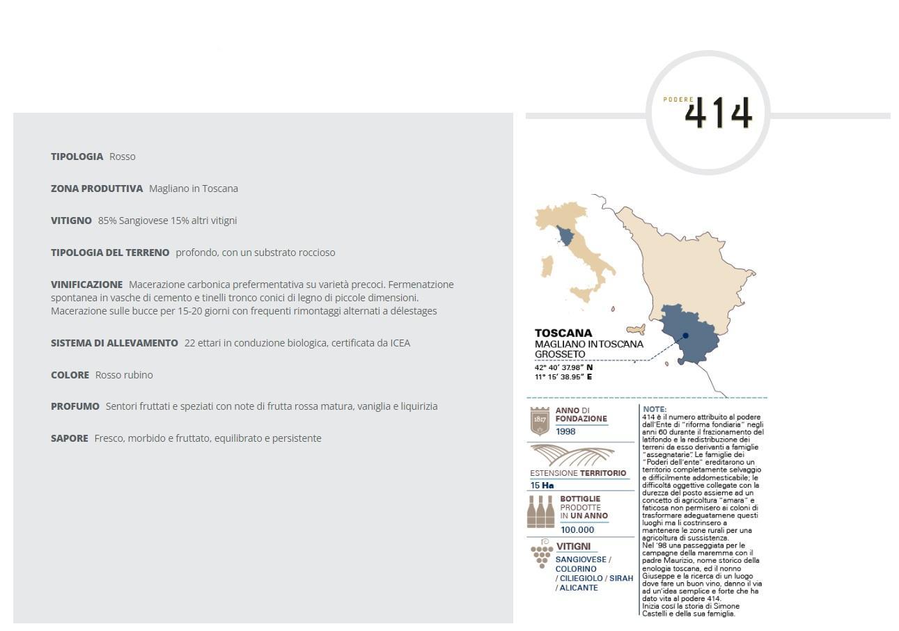 podere 414 podere 414 vino rosso morellino di scansano 2021 docg 75 cl