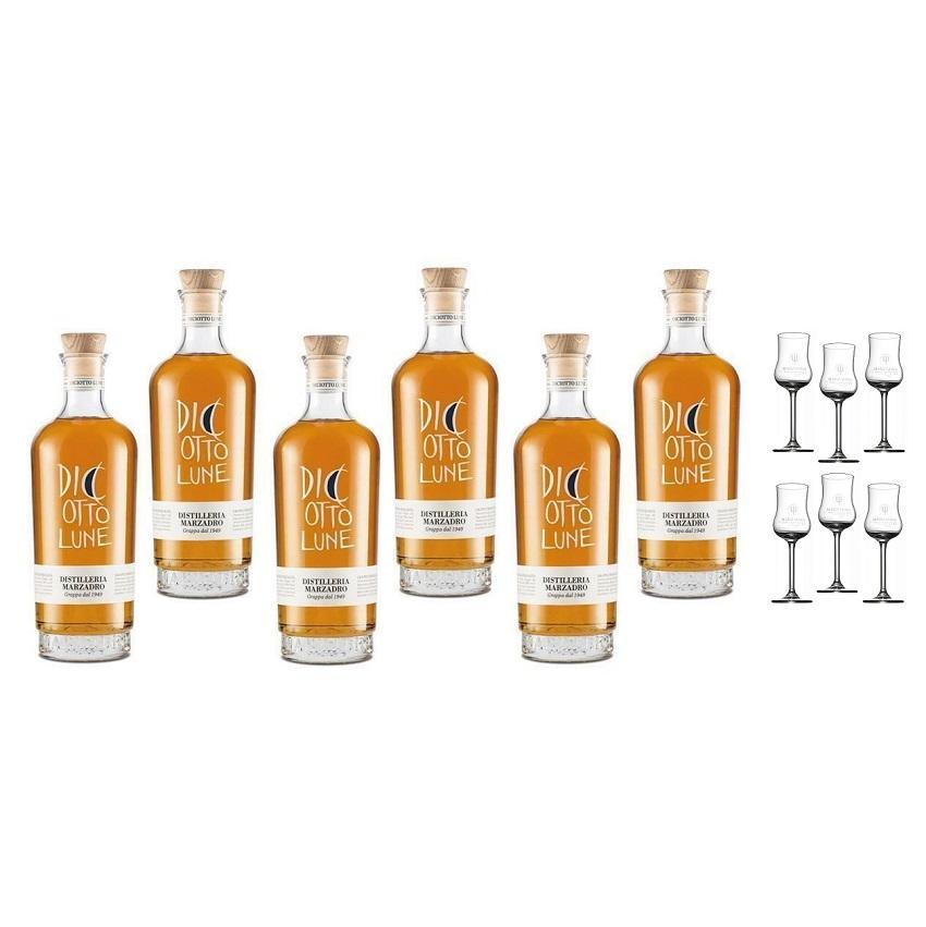 distilleria marzadro distilleria marzadro grappa le diciotto lune 70 cl 6 bottiglie con 6 bicchieri