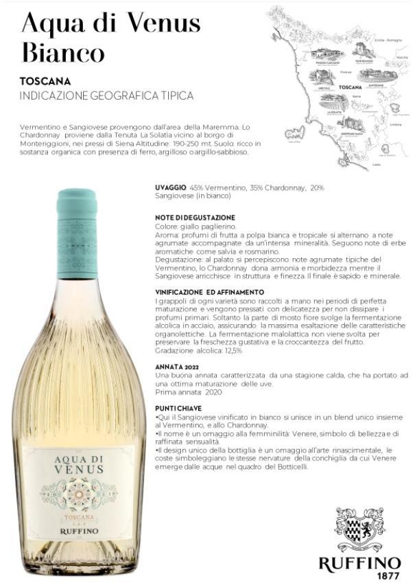 cantina ruffino cantina ruffino vermentino chardonnay sangiovese aqua di venus 2022 toscana bianco igt 75 cl - foto 2