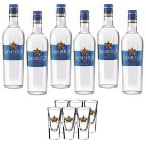 Sambuca oro 6 bottiglie da 1 litro con 6 bicchieri