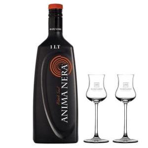 Anima nera liquore alla liquirizia 1 lt  con due bicchieri