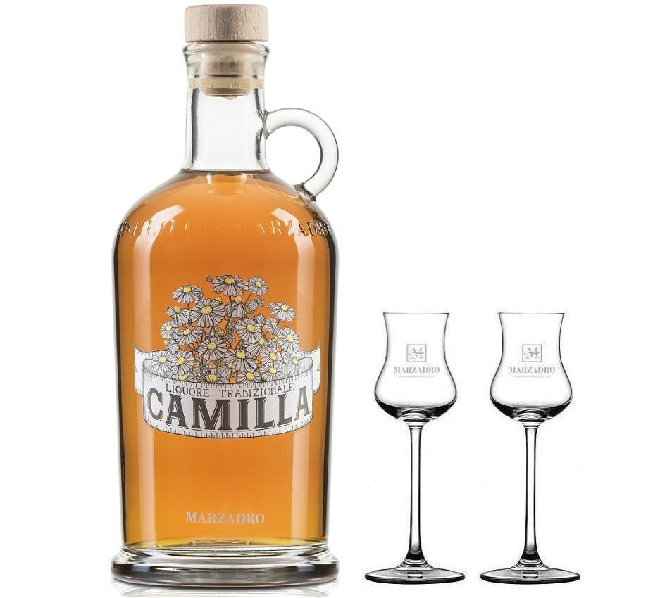 distilleria marzadro distilleria marzadro camilla liquore di camomilla in grappa 70 cl con 2 bicchieri - foto 1