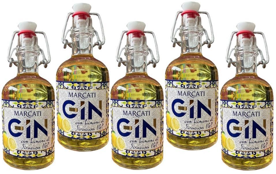 marcati marcati gin con limone di siracusa igp mignon miniature 10 cl 5 bottigliette