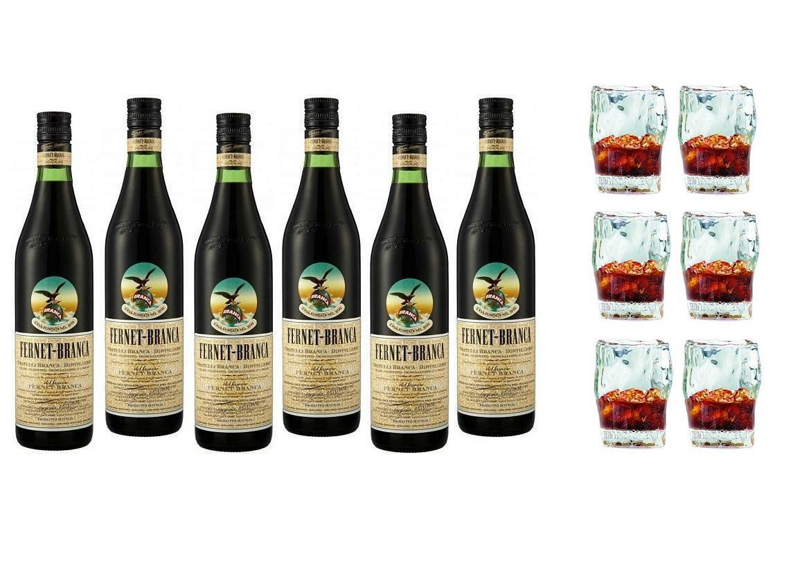 branca branca fernet amaro alle erbe 1 litro 6 bottiglie con 6 bicchieri