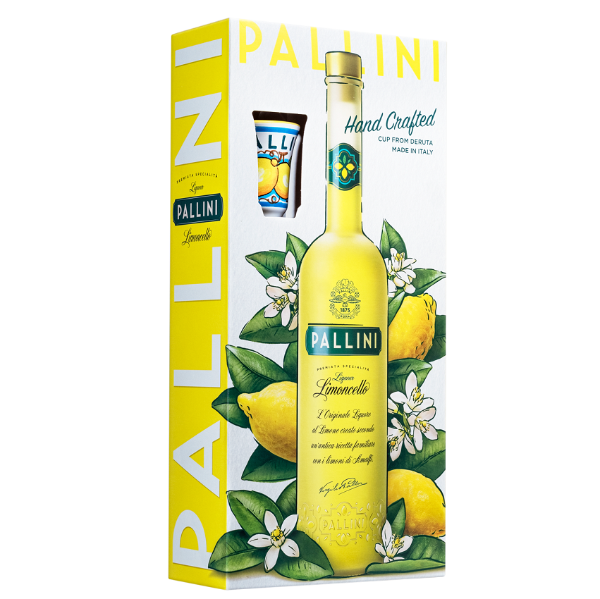 pallini pallini liquore limoncello  50 cl confezione regalo con 1 bicchieri originali