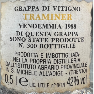 Istituto agratio di san michele all'adige grappa di vitigno traminer 50 cl