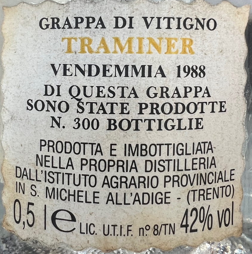 istituto agrario di san michele all'adige istituto agratio di san michele all'adige grappa di vitigno traminer 50 cl