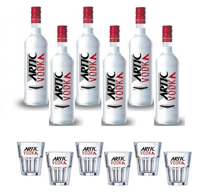 artic vodka classica 1 litro 6 bottiglie con 6 bicchieri vetro rock artic