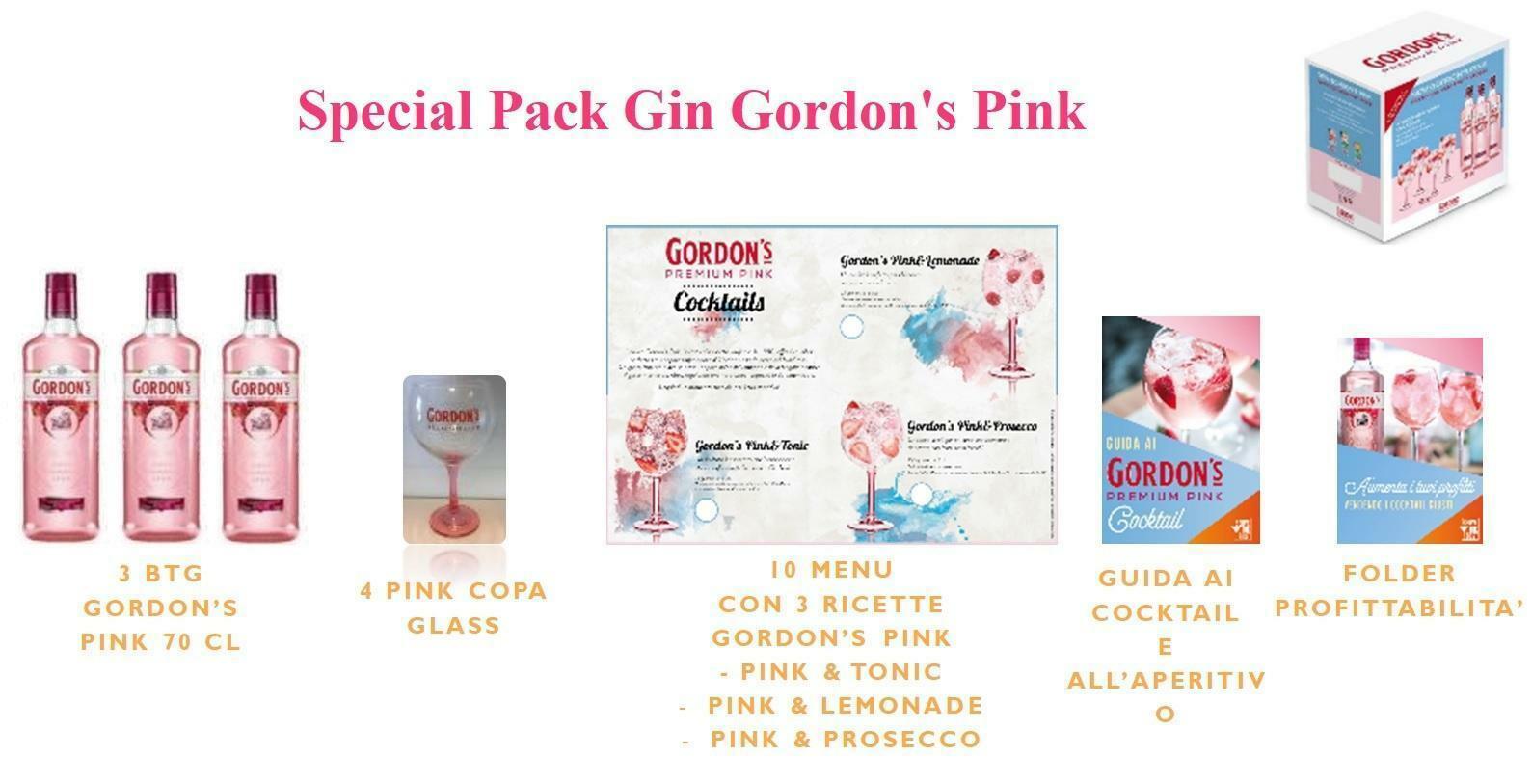 special pack special pack gin gordon's pink 3 bottiglie + 4 copa glass