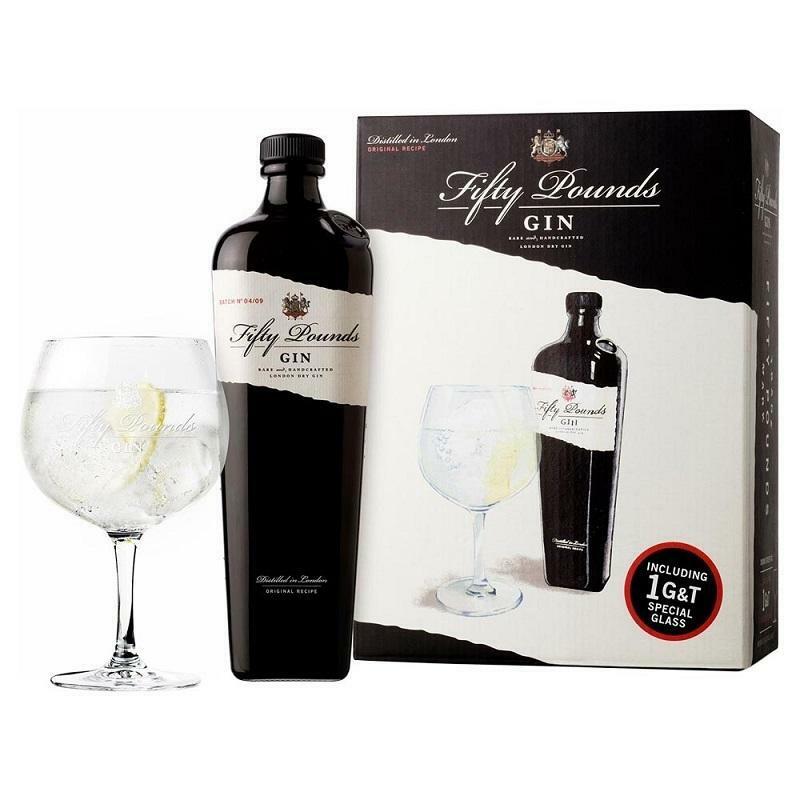 fifty pounds fifty pounds london dry gin confezione regalo con un bicchiere 70 cl