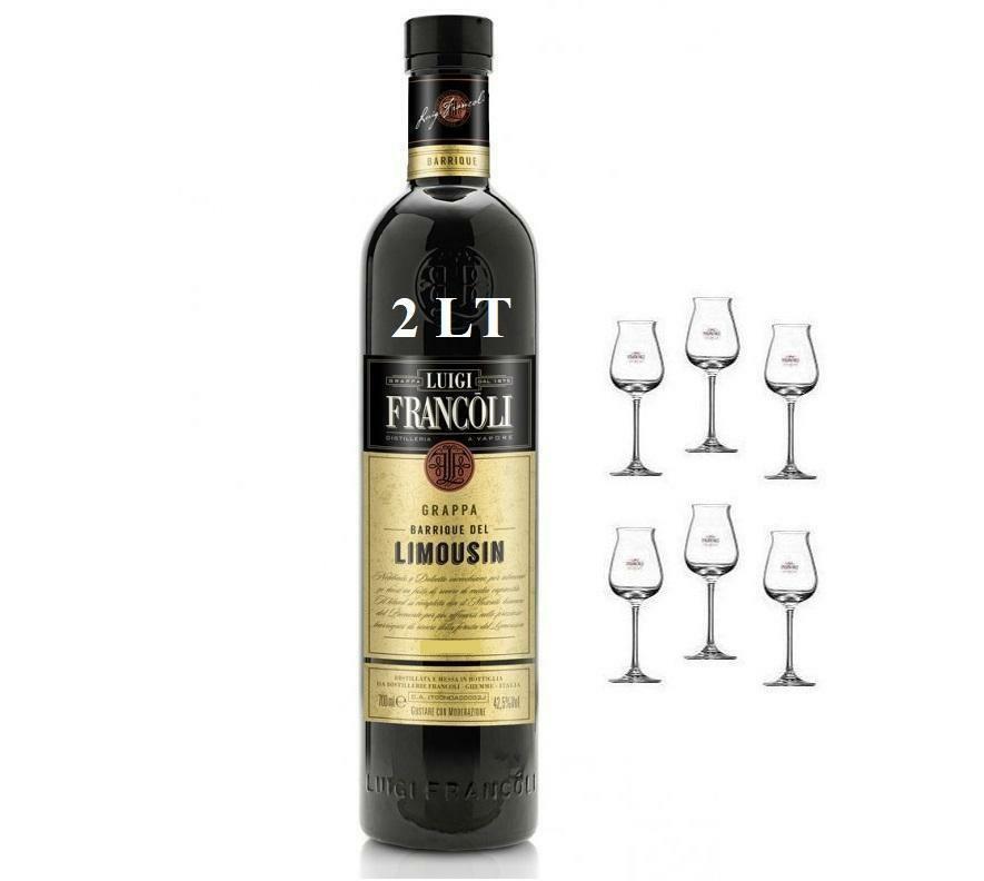 luigi francoli luigi francoli grappa barrique del limousin piemonte magnum 2 lt con 6 calici per grappa