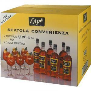 Aperitivo ape' 6 bottiglie da 1 lt con 6 calici in vetro da spritz